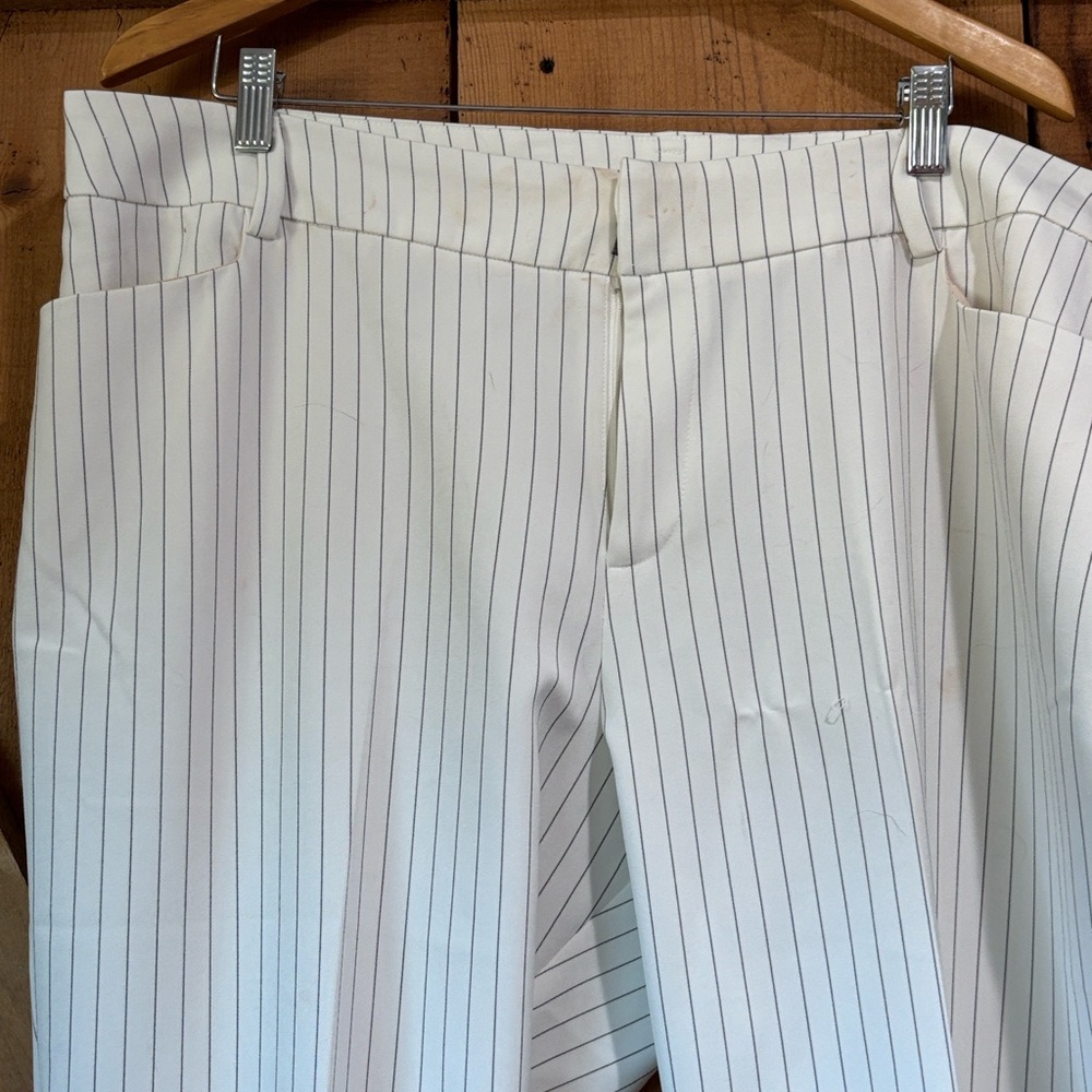 Eloquii White Pinstripe Cropped Dress Pants